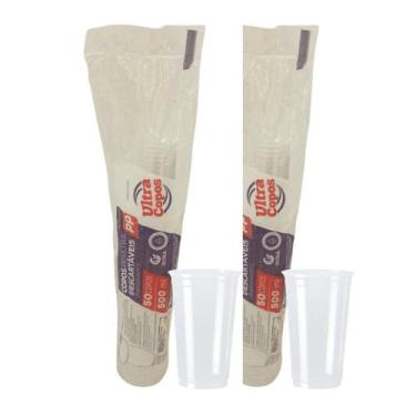 Imagem de 2 Pacotes de Copo de 500ml Transparente Liso PP Ultra com 50 unidades 