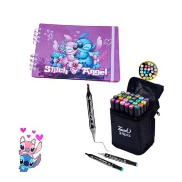 Imagem de Kit 24 Canetinhas Touch + Livro Desenho Colorir 50 Fls. Capa Dura - Lilo&stitch