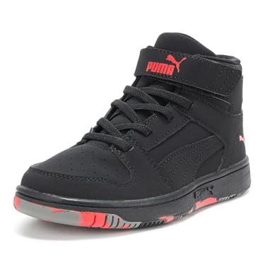 Imagem de PUMA Tênis unissex infantil Rebound Layup Mid Hook and Loop, Preto para todos os tempos, vermelho e cinza escuro Ss25, 13 Little Kid
