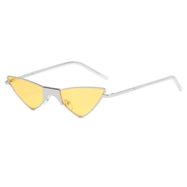 Imagem de Óculos de sol estilo gatinho feminino, óculos de grau pequenos de liga metálica para homens e mulheres, óculos UV400 (C6 prata-amarelo)