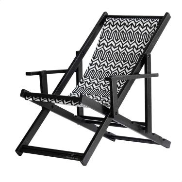 Imagem de Espreguiçadeira Preguiçosa Dobrável Envernizada Black em Madeira Maciça Tecido