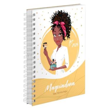 Imagem de Agenda Comercial 2026 Personalizada Capa Dura Maquiadora Cachos Cores (Amarela)