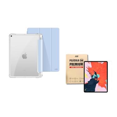 Imagem de Kit de Capa para iPad 9 ª, 8 ª e 7 ª Geração 10.2" + Película de vidro 10.2" (Azul Claro)
