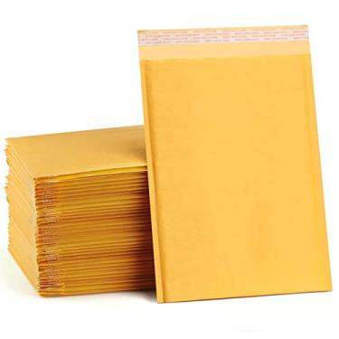 Imagem de UCGOU Envelopes Kraft Bubble Mailers 24 x 37 cm, pacote com 25, envelopes acolchoados amarelos nº 4, pacotes de correspondência, autovedantes, resistentes a rasgos, boutique, sacos de envio a granel