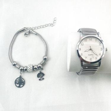 Imagem de Kit relógio e pulseira conjunto - NoBrand, Kit árvore vida prata