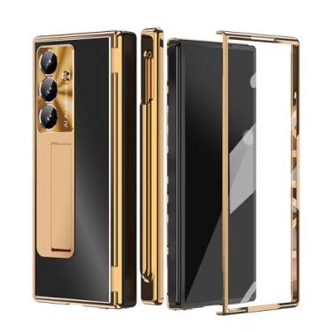 Imagem de POYUFRG Capa de liga de alumínio para Samsung Galaxy Z Fold 7, capa fina galvanizada para negócios com suporte, capa de proteção de dobradiça de lente de metal, latão, Z Fold 7