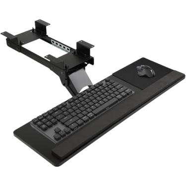 Imagem de Bandeja de teclado sob a mesa - Bandeja de teclado multifuncional ajustável com mouse pad e descanso de pulso, bandeja ergonômica deslizante para teclado embaixo da mesa, adequada para escritório/jogo