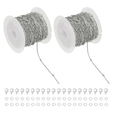 Imagem de PATIKIL Correntes para fabricação de joias, 2 rolos de elos de corrente de aço inoxidável de 16,4 metros para mulheres, colar faça você mesmo, pulseira artesanal, kit de brincos, presentes com anéis