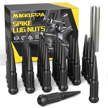 Imagem de Mikkuppa M14x1,5 Porcas de porcas de espiga de roda, 24 pçs porcas de porca de espiga preta 14 mm x 1,5 sólido 4,4 polegadas de altura porca de saco com 1 chave de soquete para Chevy Silverado 1500 2500 3500, F-150 F-250 F-350