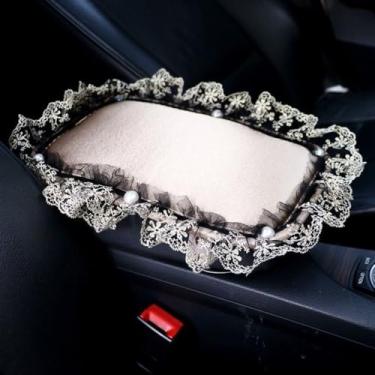 Imagem de MINGZAIQIPEI Capa de apoio de braço de renda para console central automotivo almofada de console macia para carro, almofada de apoio de braço central para a maioria dos protetores de decoração de