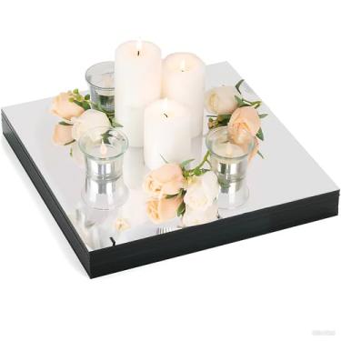 Imagem de Pacote com 8 peças centrais espelhadas quadradas para decoração de mesas, bandeja espelhada acrílica de 30,5 cm, placa de vela, decoração de mesa para decoração de casamento, festa, decoração de