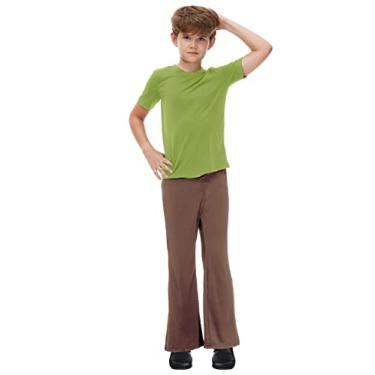 Imagem de Remimi Roupas de Halloween Shaggy Conjunto de calça marrom camisa verde infantil gola V Shaggy roupas de Halloween 11-12 anos
