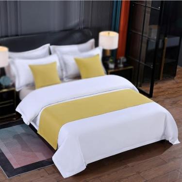 Imagem de Cachecol de corredor de cama de hotel, quarto, linha de algodão, colchas modernas, decorativas, à prova de poeira, protetor de cama para cama de solteiro queen size - amarelo||50 x 180 cm para cama de