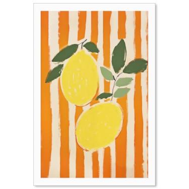 Imagem de Lemons Kitchen Wall Art Amarelo Vintage Minimalista Pinturas de Comida Pôster Abstrato Bonito Moderno Imagens Impressões para Sala de Jantar Decoração de Parede 40,6 x 60,9 cm Sem Moldura