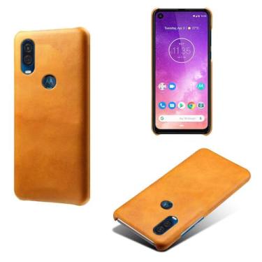 Imagem de Capa para MOTO ONE Vision,Proteção contra quedas,Casca de volta de cor sólida simples,Design de couro de imitação de plástico-Orange
