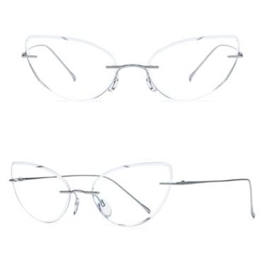 Imagem de VFDHN Armação de óculos de titânio sem aro para homens (85909 prata C4)