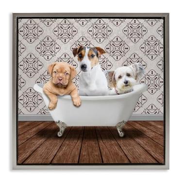 Imagem de Stupell Industries Tela flutuante com moldura cinza Bath Buddies Dog Trio Design de arte de parede por Marcus Prime, 45,7 x 45,7 cm