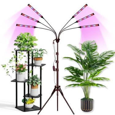 Imagem de Tsaiyesen Luzes de cultivo para plantas de interior de espectro completo com suporte e temporizador, 6 cabeças de luzes de LED para cultivo interno, lâmpada de planta de chão em pé para início de