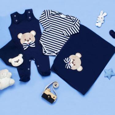 Imagem de Saída Maternidade Urso Theodoro com Porta-Bebê 04 Peças 100% Algodão -