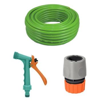 Imagem de Kit Mangueira Jardim Verde 1/2 pol 25m + Esguicho Tramontina - Elite