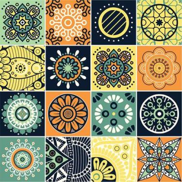 Imagem de Adesivo de Azulejo - Ladrilho Hidráulico - 20cm x 20cm - 16un - 391Azg