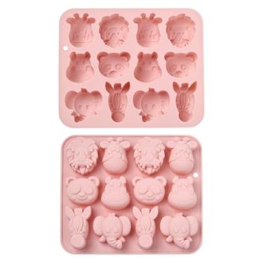 Imagem de Airssory 2 peças de moldes de silicone de animais selvagens tropicais fofos leão, girafa, panda e elefante para decoração de bolos, biscoitos e doces