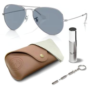 Imagem de Ray-Ban RB3025 Óculos de sol clássicos polarizados em forma de aviador com kit de óculos – protetores de nariz ajustáveis – Óculos de sol retrô formais e casuais ideais, Prata (003/02 | 58 mm)