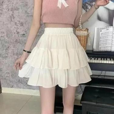 Imagem de Saia Branca Plissada Em Linha a Para Mulheres Com Babados Estilo Prepp