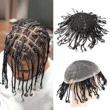 Imagem de lumeng Afro Toupee Box Trança de Cabelo para Homens Negros Cornrow Trançado Peruca de Cabelo Humano Natural #1 Fancyhair Usa Incríveis Peças de Cabelo 15 cm Dreads Wig Lace Base Man Unit Systems