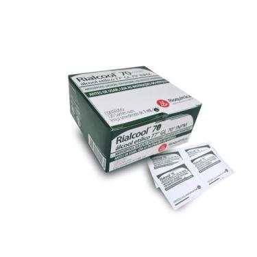 Imagem de LENÇO UMEDECIDO ANTISSÉPTICO RIALCOOL 70º SACHE 1ML DISPLAY CX C/120UN