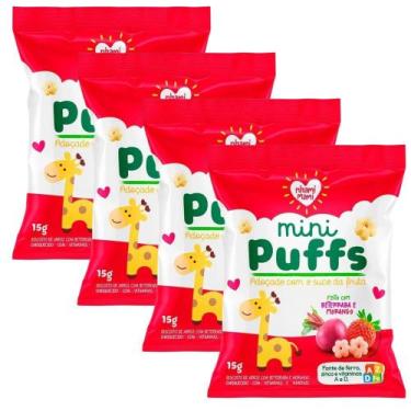 Imagem de Kit 4 Biscoito Nhami Mami Mini Puffs Snack Beterraba e Morango 15g