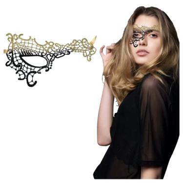 Imagem de Máscara feminina de baile de máscaras de renda – festa veneziana, baile, carnaval, dia das bruxas, Phantom Black Gold, tamanho nico