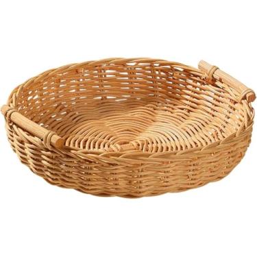 Imagem de Bandeja De Servir De Rattan Feita à Mão, Cesta De Pão De Rattan Redonda Com Alças Cestas De Servir Decorativas De Vime Natural Para Festas De Jantar De Biscoitos Café Da Manhã, 23 X 6CM
