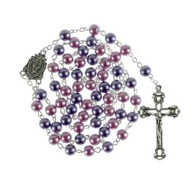 Imagem de Intercession Terço católico feito à mão com contas de pérolas de vidro – várias cores – Rosário com crucifixo de prata e medalha milagrosa, Medium, Liga de aço, Sem Pedra Preciosa
