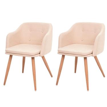 Imagem de Kit 2 Cadeiras ANM8011F Anima Office Estofada em Tecido Bege Base em Aço Simulando Madeira