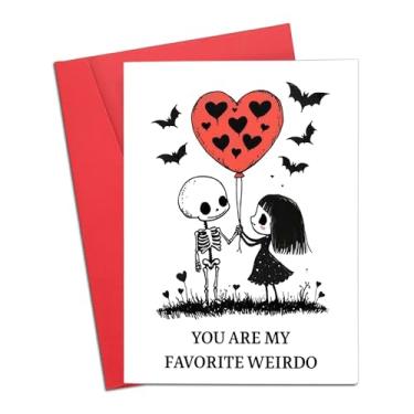 Imagem de Cartão de Halloween esqueleto para mulheres homens boo Basket Stuffers for Her Him Funny Spooky Gothic Anniversary Card You're My Favorite Weirdo Birthday Valentines Day Halloween Christmas for