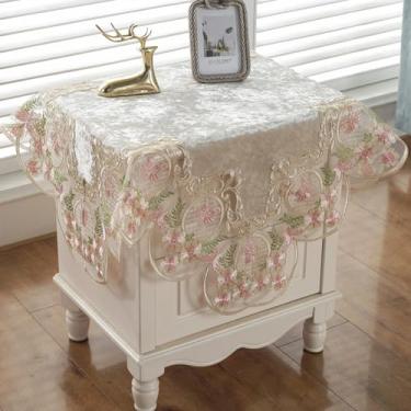 Imagem de Toalha de mesa quadrada de cabeceira, capa de mesa de cabeceira, toalha de mesa de renda de macramê, bordada, floral, pequena toalha de mesa de tecido de veludo, decoração para decoração de casamento