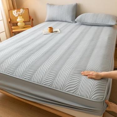 Imagem de Lençol de elástico macio e aconchegante protetor de colchão acolchoado e confortável, capa de colchão confortável, bolso profundo para colchão, sem ruído, impermeável, colcha-cinza-2||180 x 220 cm
