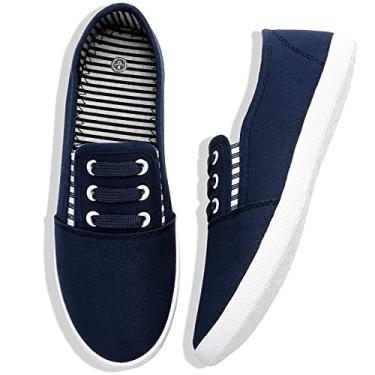 Imagem de Tênis feminino de lona, sem cadarço, casual, sem cadarço, para caminhada, tênis feminino, sem salto, antiderrapante, para trabalho, Azul marino, 8