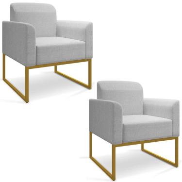Imagem de Kit 2 Poltronas Decorativas Base Industrial Dourada Maressa A05 Linho Cinza Claro - Ibiza