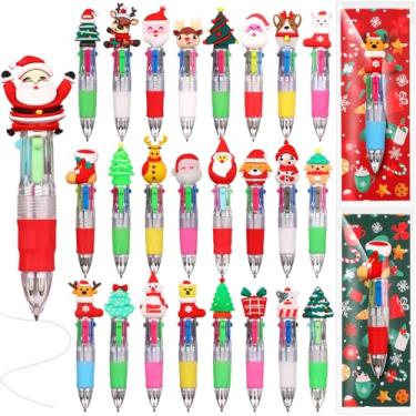Imagem de Gilprop 100 canetas esferográficas multicoloridas de Natal, 4 em 1, divertidas, retráteis, 0,7 mm, boneco de neve, rena, para estudantes, prêmios, Natal, escola, material de escritório, presentes