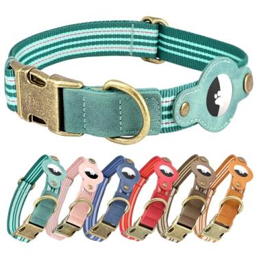Imagem de Coleira AirTag para cães pequenos, coleira de nylon refletivo macio com suporte AirTag - Coleira de couro ajustável para cães Apple Airtag com fivela de metal - rastreador GPS Apple Air Tag Coleiras