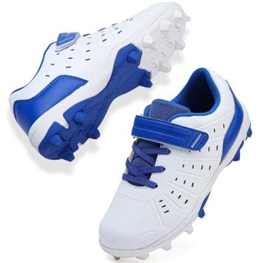Imagem de Chuteira de softball, para meninas, meninos, jovens, chuteira de beisebol infantil, lacrosse, Branco, azul, 12.5 Little Kid