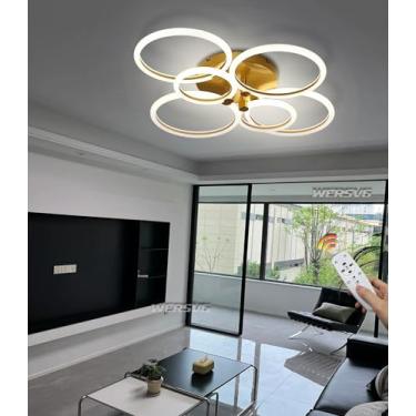 Imagem de Luminária de teto moderna LED, luminária de teto regulável, grande, para sala de estar, com controle remoto, luminária criativa de anel, abajur de acrílico, iluminação LED, quarto, sala de j