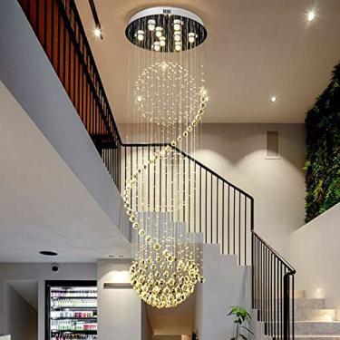 Imagem de Luminária pendente moderna LED, lustre de cristal longo, luminária de luxo, luminária moderna grande de LED para escada, luminária de cristal com lustre compatível com saguão de sala de esta