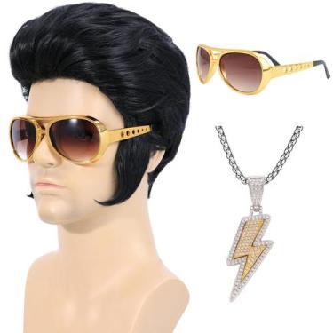 Imagem de Conjunto de peruca de fantasia Bettecos 50s Rocker com colar de óculos
