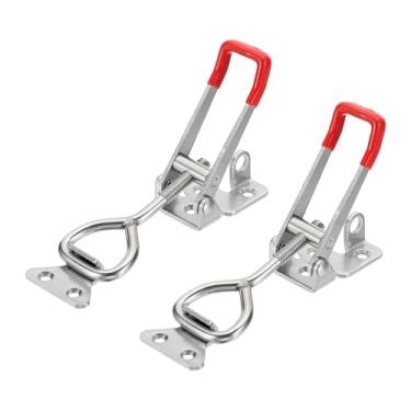 Imagem de HARFINGTON 2 braçadeiras ajustáveis M8 x 38 mm 350 kg capacidade de retenção estilo 4003 grampos de trava de liberação rápida com furo de trava para caixa de ferramentas, prata vermelha