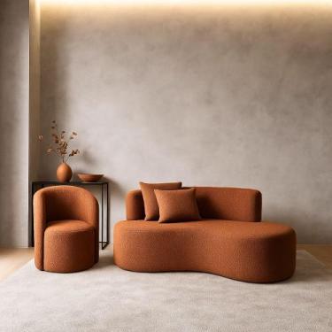 Imagem de Conjunto 01 Poltrona + Sofá Curvo Orgânico Nature Gaia Boucle Terracot