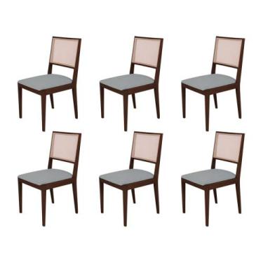 Imagem de Conjunto com 6 Cadeiras de Jantar Estofada Suellen Castanho Linho Cinz