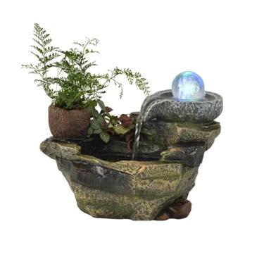 Imagem de XFNVXC Fonte decorativa interna simples moderna decoração rochosa sala de estar bar mesa mesa água corrente paisagem fonte entrada mesa fonte Rockery fonte casa